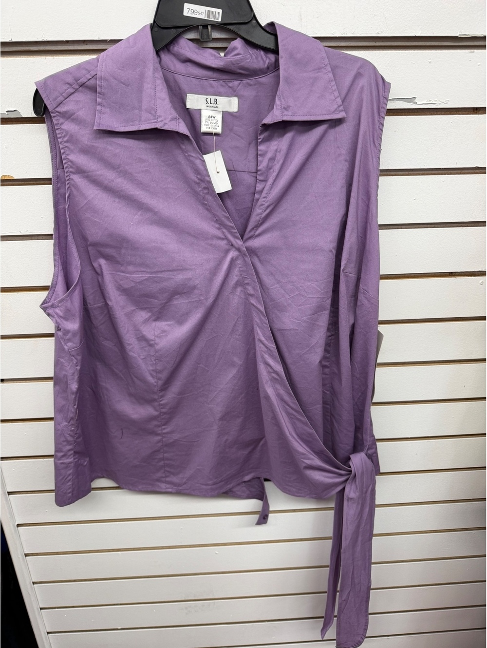 S.L.B. Woman Purple Sleeveless Wrap Tie Blouse Size 24W NWT